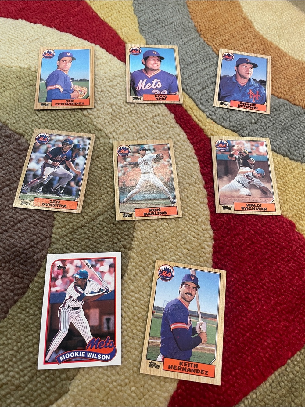 Topps NY Mets Baseball Card Backs with Yellow and Blue Accents. Excellent cond